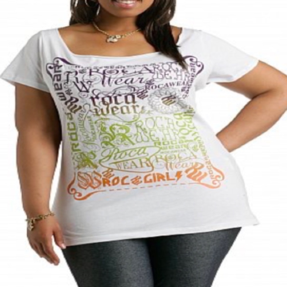 NWT ROCAWEAR  Y2K , 00,s Gel Printed Repeat Roc Top Tee PLUS  2X 18 20